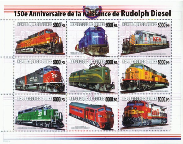 150e Anniversaire de la naissance de Rudolph Diesel - Issue of Guinée postage stamps