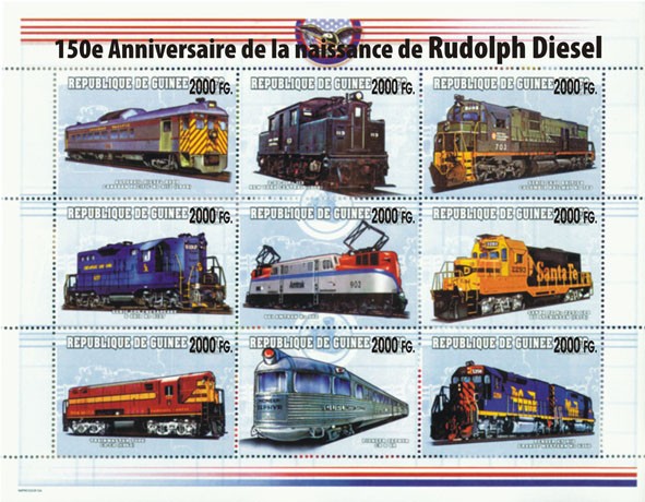 150e Anniversaire de la naissance de Rudolph Diesel - Issue of Guinée postage stamps