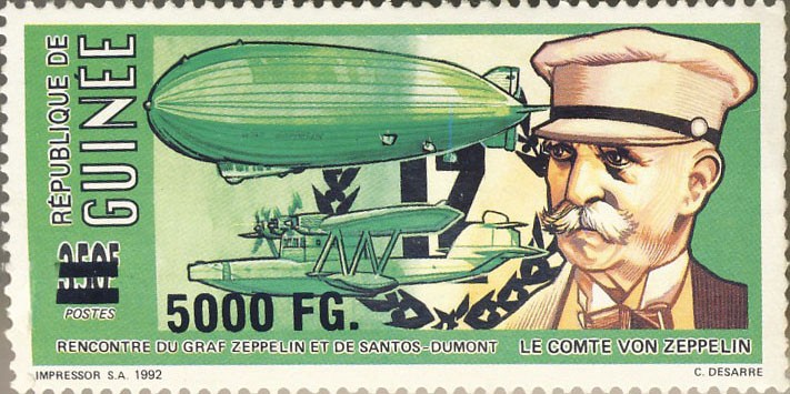 170e Anniversaire de la naissance de Ferdinand von Zeppelin - Issue of Guinée postage stamps