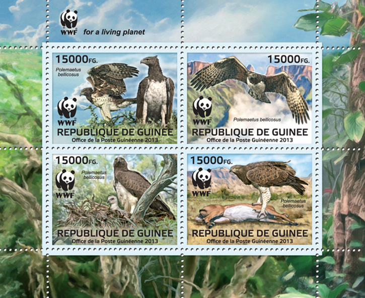 WWF - Birds of prey - Issue of Guinée postage stamps