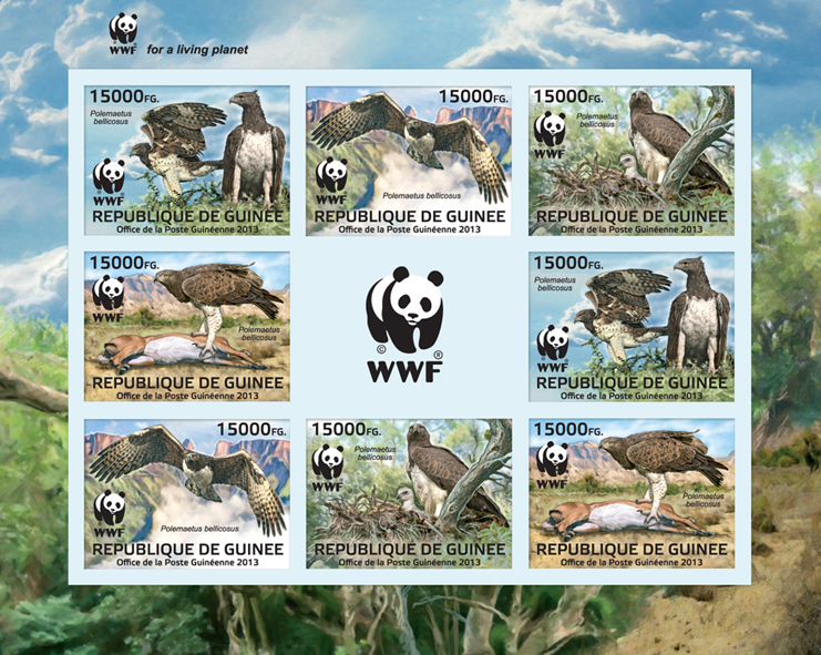WWF - Birds of prey, (Polemaetus bellicosus). (2 sets) - Issue of Guinée postage stamps