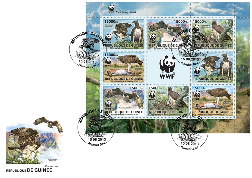 WWF - Birds of prey, (Polemaetus bellicosus). (2 sets) - Issue of Guinée postage stamps