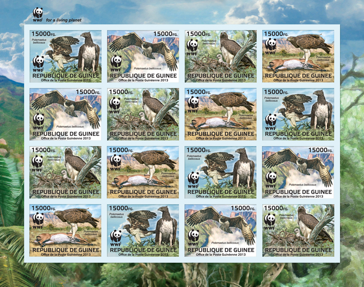 WWF - Birds of prey, (Polemaetus bellicosus). (4 sets) - Issue of Guinée postage stamps
