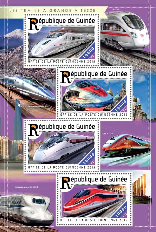 High-speed trains - Issue of Guinée postage stamps
