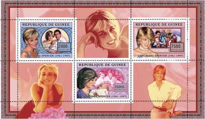 DIANA-ROUGE-RED 29 500 FG - Issue of Guinée postage stamps