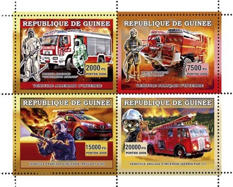 VEHICULES EUROPEENES dINCENDIE - Issue of Guinée postage stamps