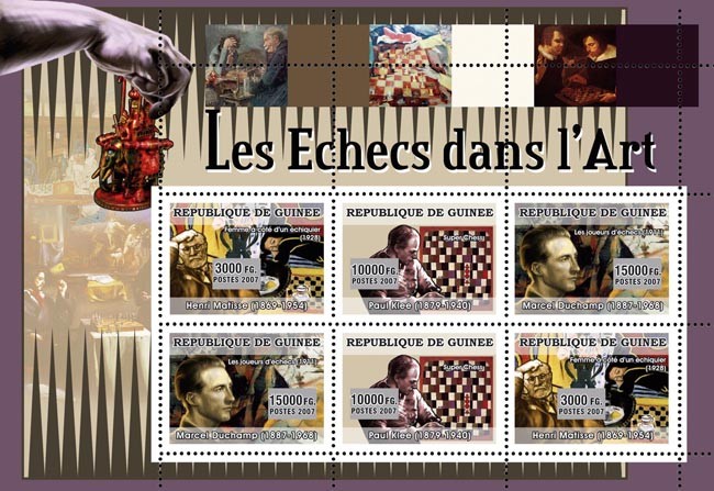 ART - Chess in Art - Issue of Guinée postage stamps