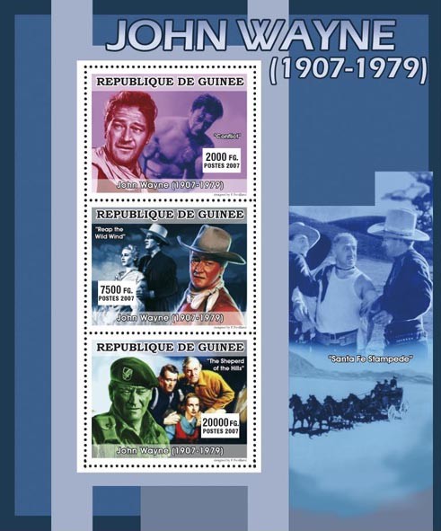 CINEMA: John Wayne 3v - Issue of Guinée postage stamps