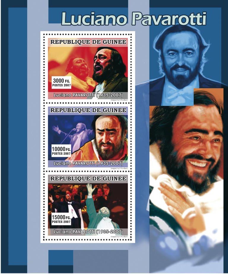 MUSIC: Luciano Pavarotti 3v - Issue of Guinée postage stamps