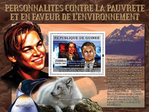 Leonardo di Caprio, Stephen Hawking - Issue of Guinée postage stamps