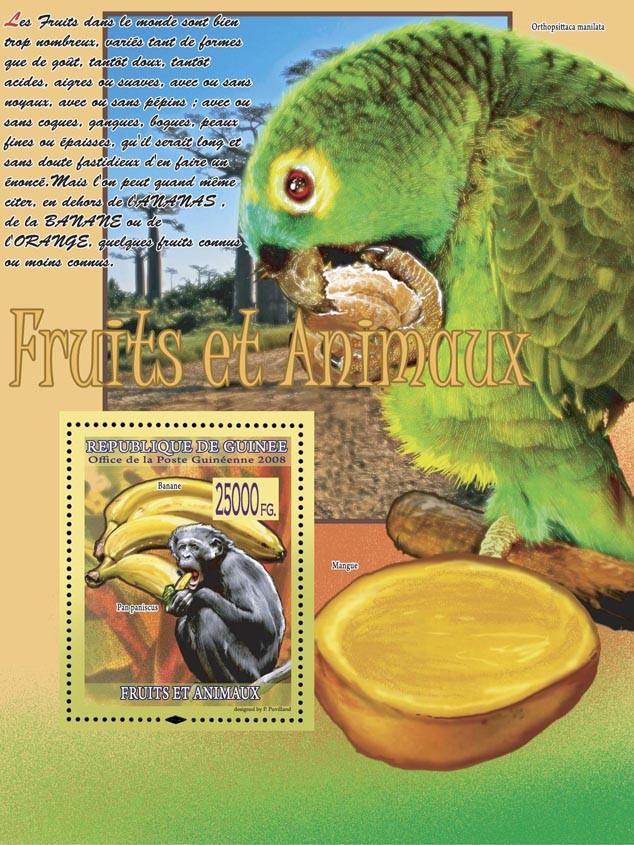 Banane, Pan paniscus (Mangue, Parrot) - Issue of Guinée postage stamps