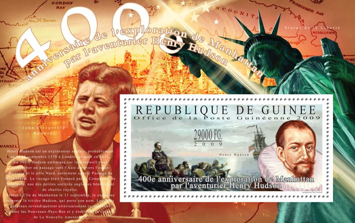 400th Anniversary of the Exploration of Manhattan by Adventurer Henry Hudson ( Sailing Ships ) - Issue of Guinée postage stamps