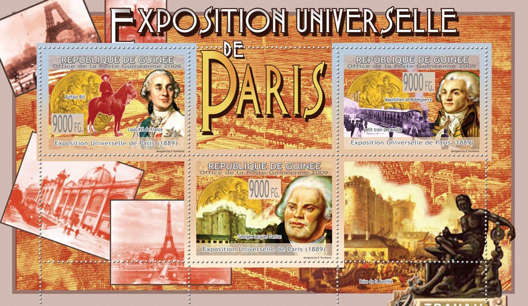 Paris Exposition 1889,Buffalo Bill, Luis XVI de France, M. de Roberpierre, G.J.Danton - Issue of Guinée postage stamps