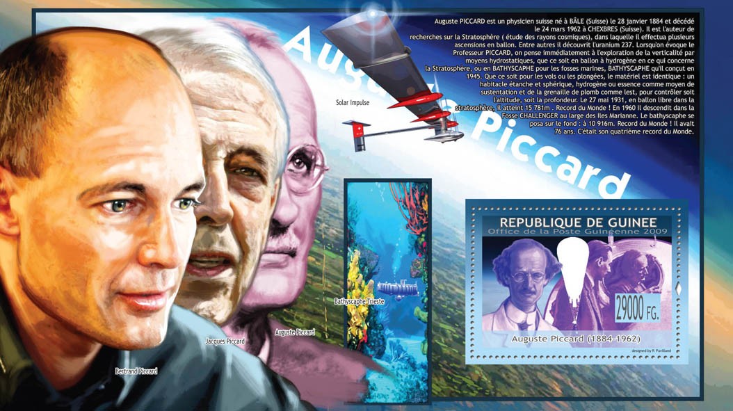 Auguste Piccard ( 1884  1962 ), Aircrafts, Balloons - Issue of Guinée postage stamps