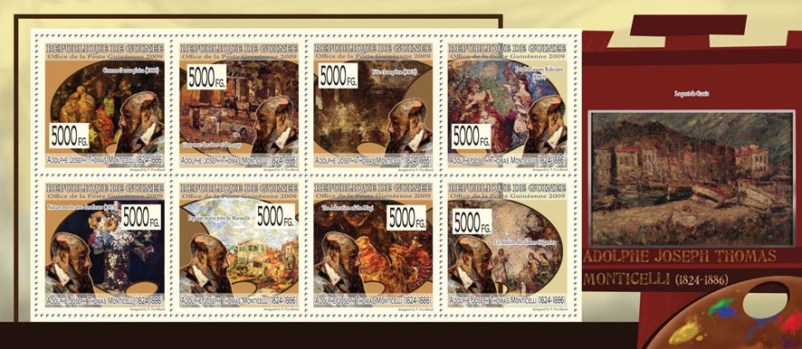 Paintings of Adolphe Joseph Thomas Monticelli (1824 - 1886) - Issue of Guinée postage stamps