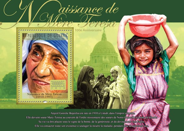 Mother Terresa (1910-1997) (green) - Issue of Guinée postage stamps