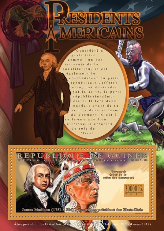 The Presidents of USA James Madison ( 1751-1836 ) - Issue of Guinée postage stamps