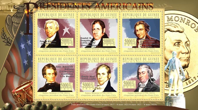 The Presidents of USA - James Monroe (1758-1831) - Issue of Guinée postage stamps