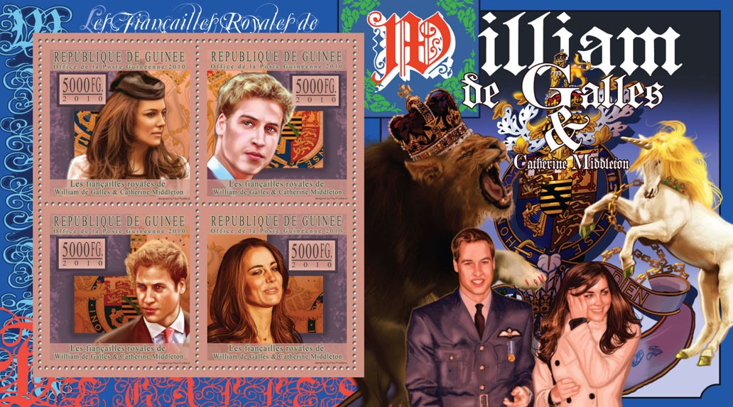 The Royal Engagement - Prince William & Kate Middleton. - Issue of Guinée postage stamps