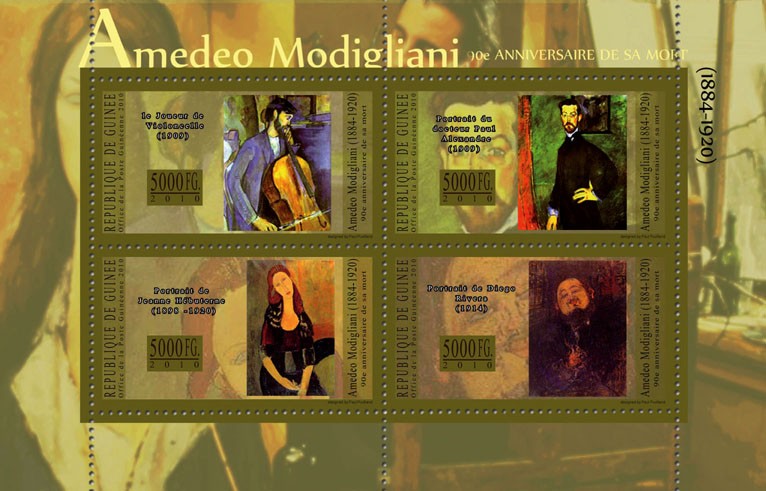 90th Anniversary of Death of Amadeo Modigliani - Issue of Guinée postage stamps