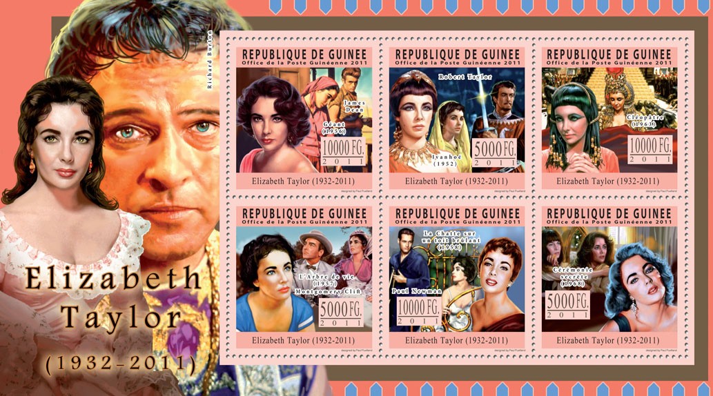 Tribute to Elizabeth Taylor, (1932-2011). - Issue of Guinée postage stamps