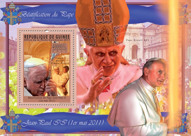 Beatification of Pope John Paul II, (1920-2005). - Issue of Guinée postage stamps