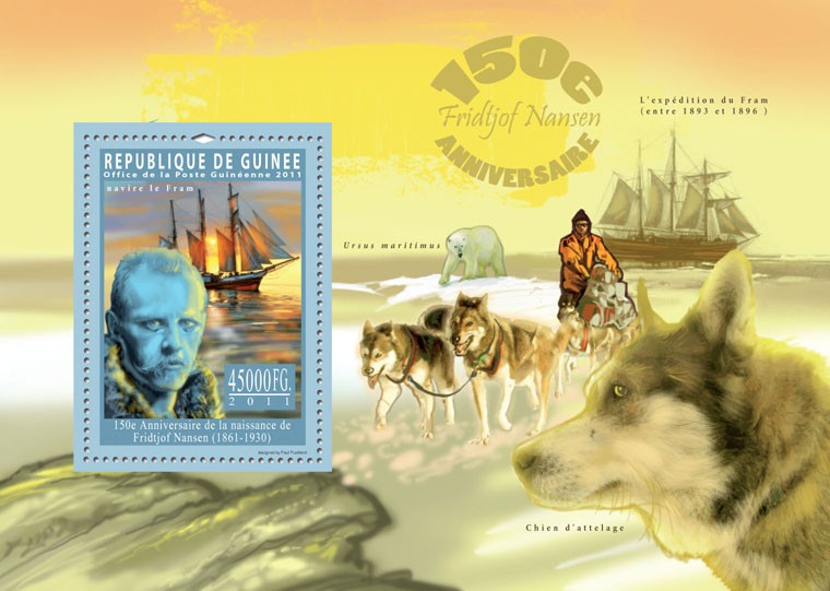 150th Anniversary of Fridtjof Nansen (1861-1930), Arctic. - Issue of Guinée postage stamps