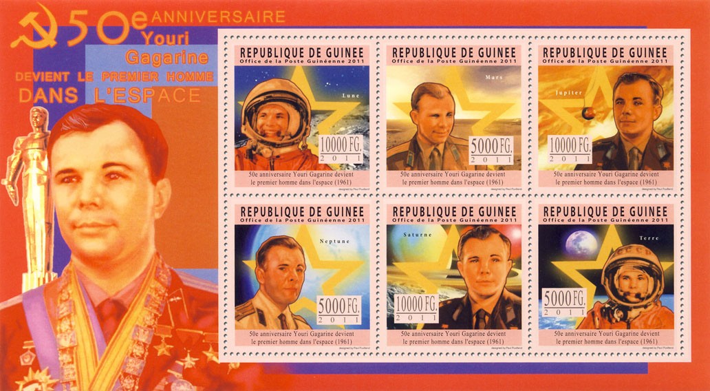 50th Anniversary of the First Man in Space (1961), Y.Gagarin . - Issue of Guinée postage stamps