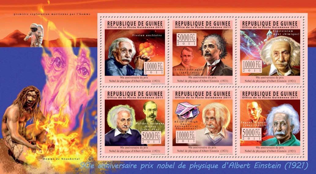 90th Anniversary of Nobel Prix for Albert Einstein, (1921) - Issue of Guinée postage stamps