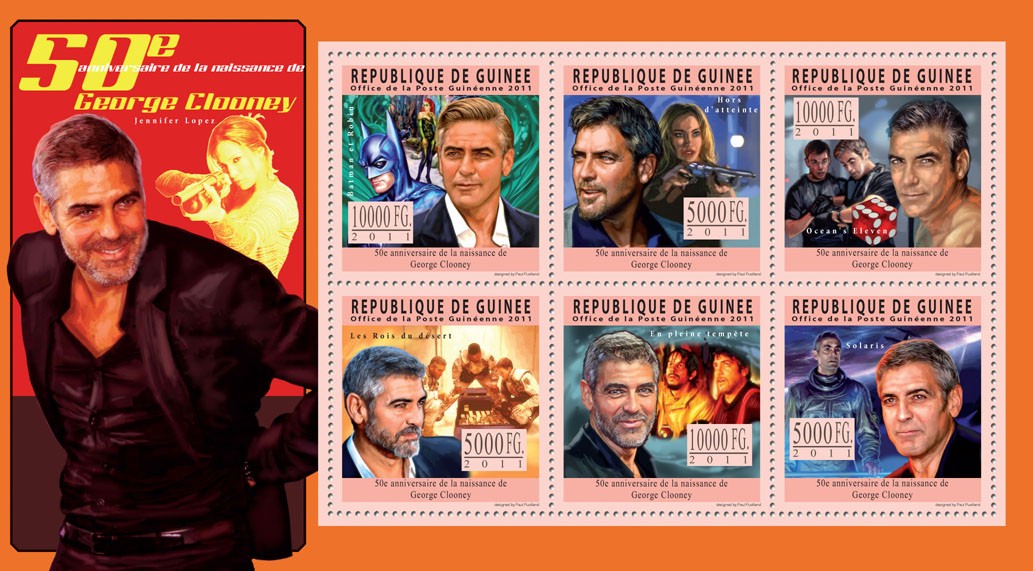 50th Anniversary of Georges Clooney, Cinema. - Issue of Guinée postage stamps