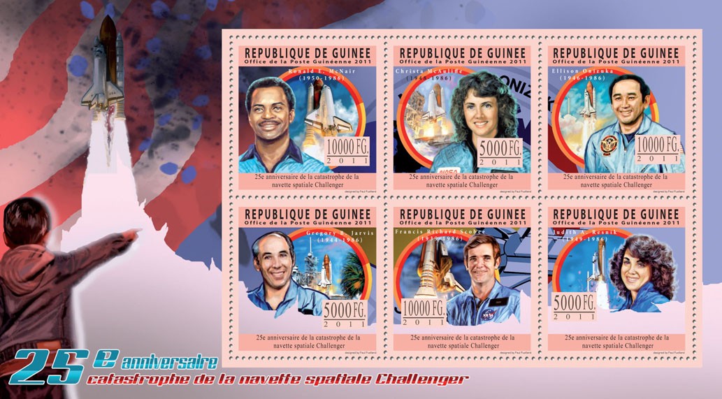 25th Anniversary of Catastrophe Challenger, Space. - Issue of Guinée postage stamps