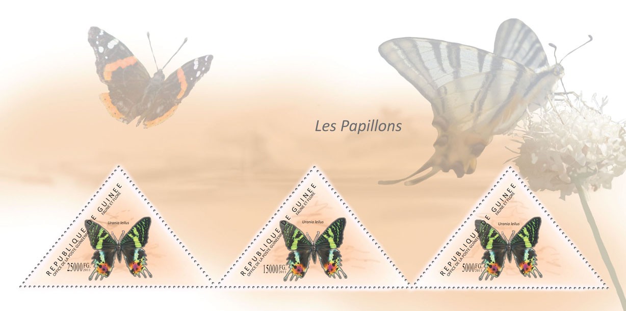 Butterflies I, (Urania leilus). - Issue of Guinée postage stamps