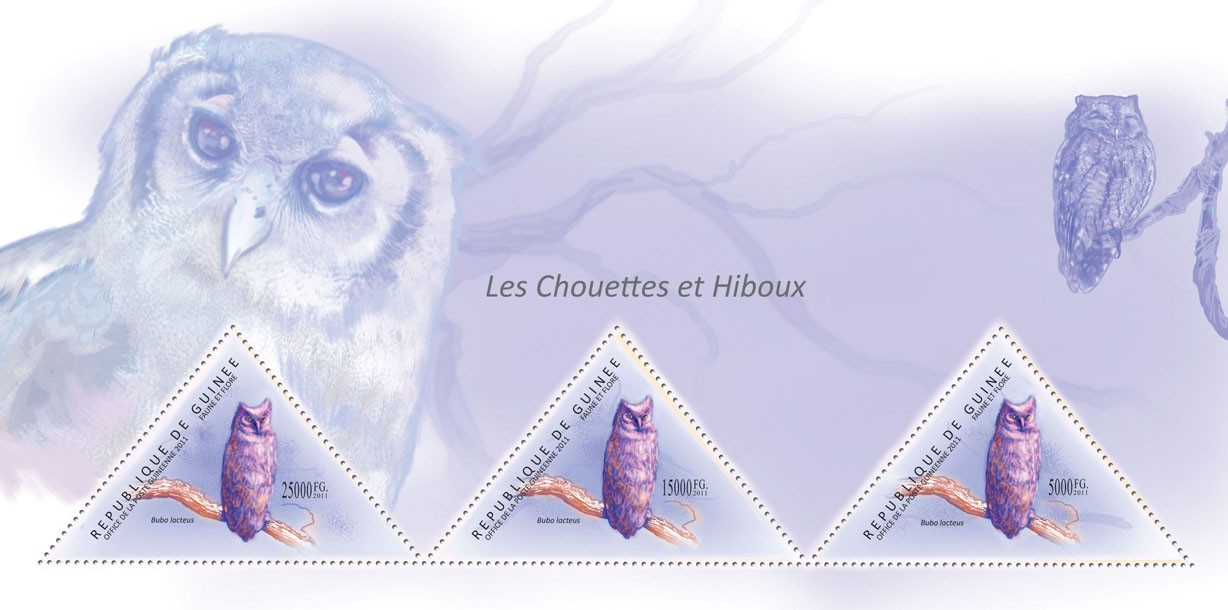 Owls, (Bubo lacteus). - Issue of Guinée postage stamps