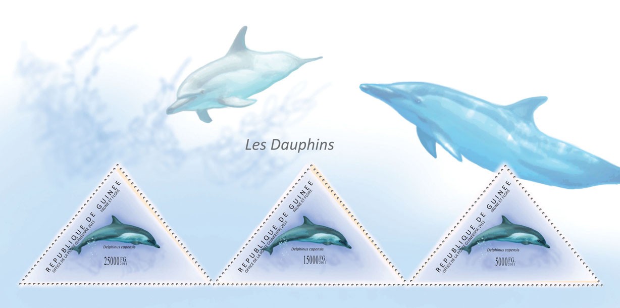 Dolphins, (Delphinus capensis). - Issue of Guinée postage stamps