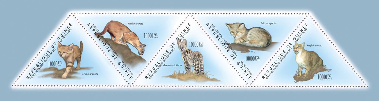 Wild Cats, (Felis margarita, Profelis aurata). - Issue of Guinée postage stamps