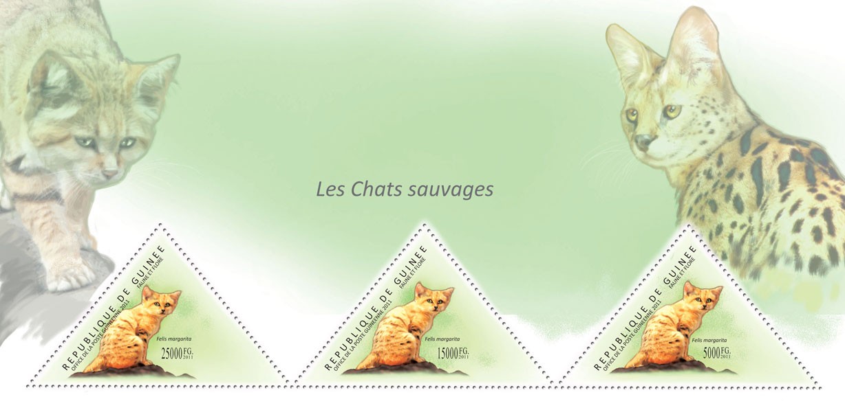 Wild Cats, (Felis margarita). - Issue of Guinée postage stamps