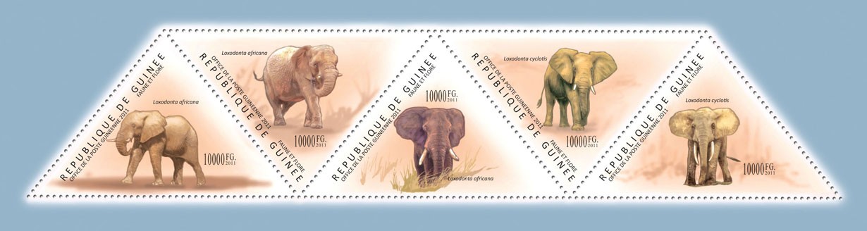Elephants, (Loxodonta africana, cyclotis). - Issue of Guinée postage stamps