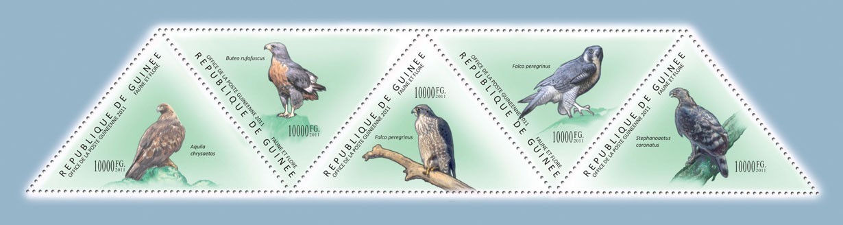 Vultures, (Aguila chrysaetos, Stephanoaetus coronatus). - Issue of Guinée postage stamps