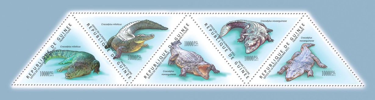 Crocodiles, (Crocodylus niloticus, Crocodylus novaeguineae). - Issue of Guinée postage stamps
