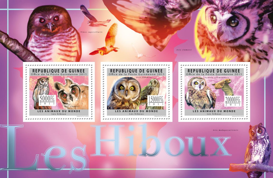 Owls. - Issue of Guinée postage stamps