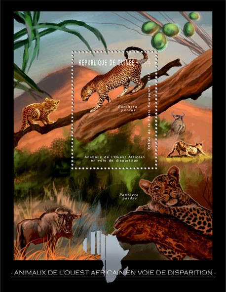 Endangered Animals of West Africa, Animals, (Panthera pardus). - Issue of Guinée postage stamps