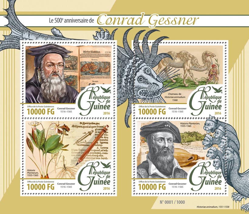 Conrad Gessner - Issue of Guinée postage stamps