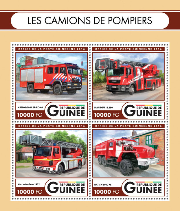 Fire trucks - Issue of Guinée postage stamps
