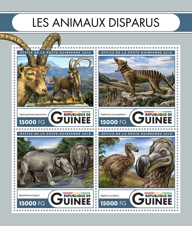 Extinct animals - Issue of Guinée postage stamps