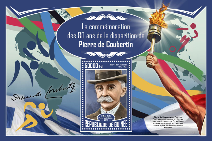 Pierre de Coubertin - Issue of Guinée postage stamps