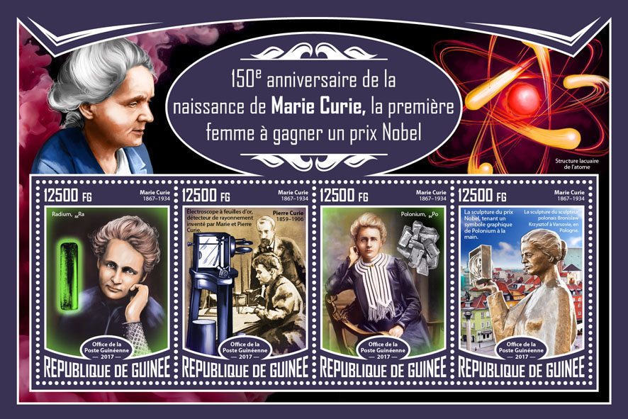 Marie Curie - Issue of Guinée postage stamps
