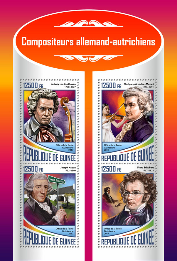 German-Austrian composers - Issue of Guinée postage stamps