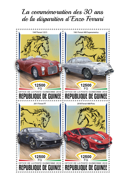 Enzo Ferrari - Issue of Guinée postage stamps