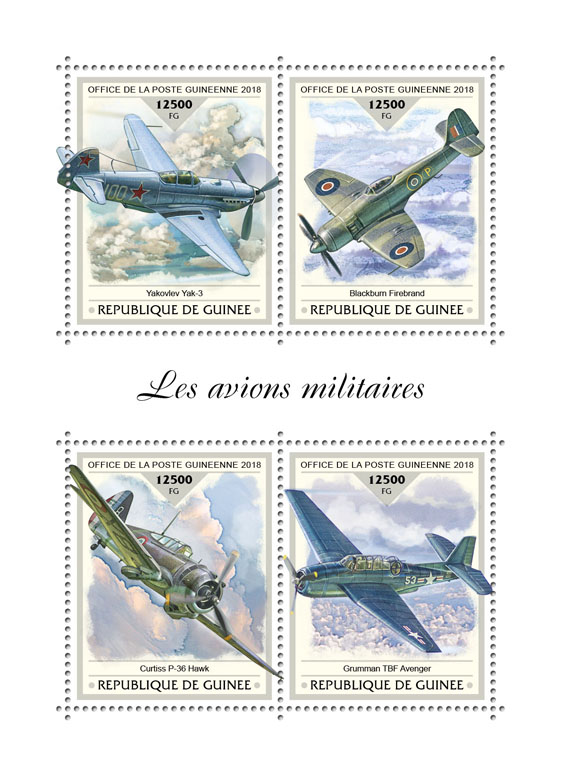 Military planes - Issue of Guinée postage stamps