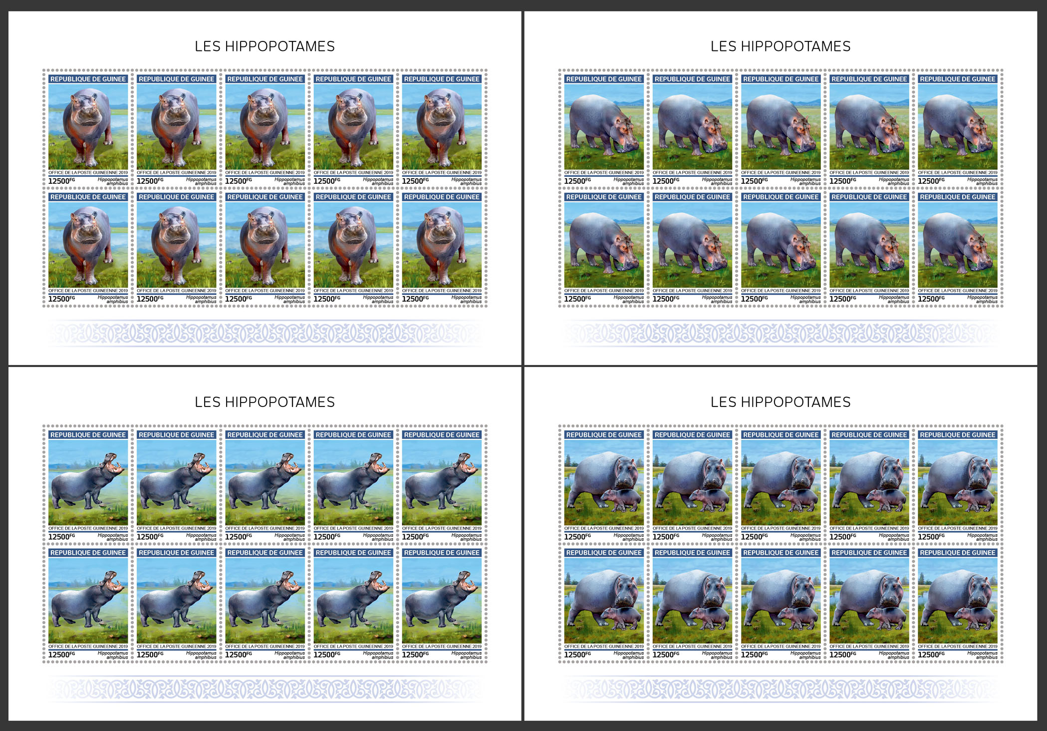Hippopotamus - Issue of Guinée postage stamps